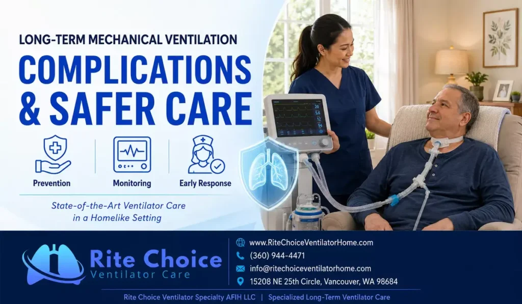 Nurse monitoring a resident to reduce long-term mechanical ventilation complications at Rite Choice Ventilator Home.