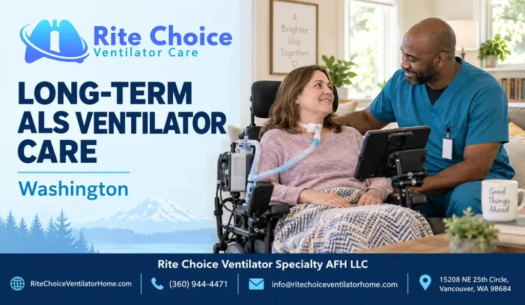ALS resident receiving long-term ventilator care at Rite Choice in Washington.